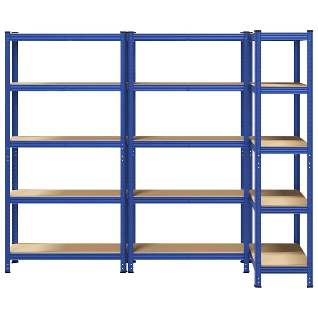 5-Layer Storage Shelves 3 pcs Blue Steel&Engineered Wood