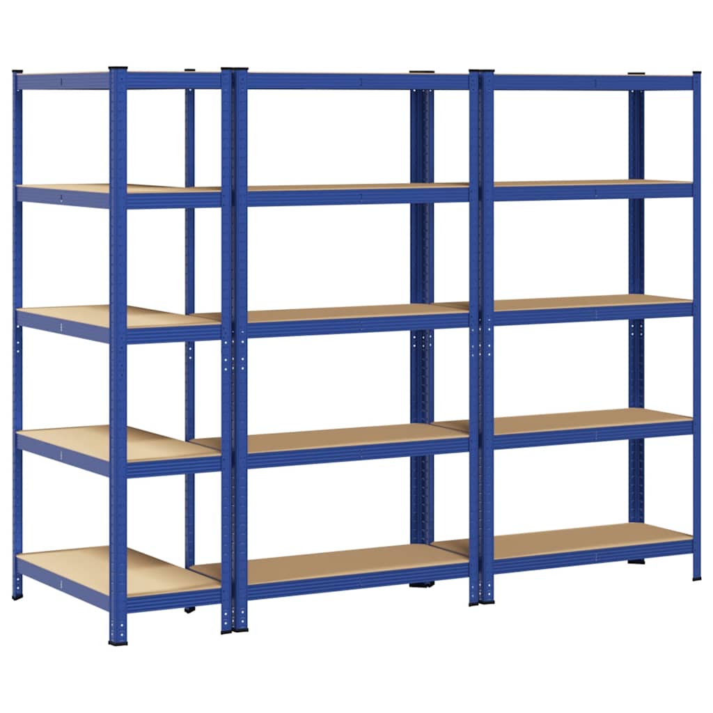 5-Layer Storage Shelves 3 pcs Blue Steel&Engineered Wood