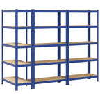 5-Layer Storage Shelves 3 pcs Blue Steel&Engineered Wood