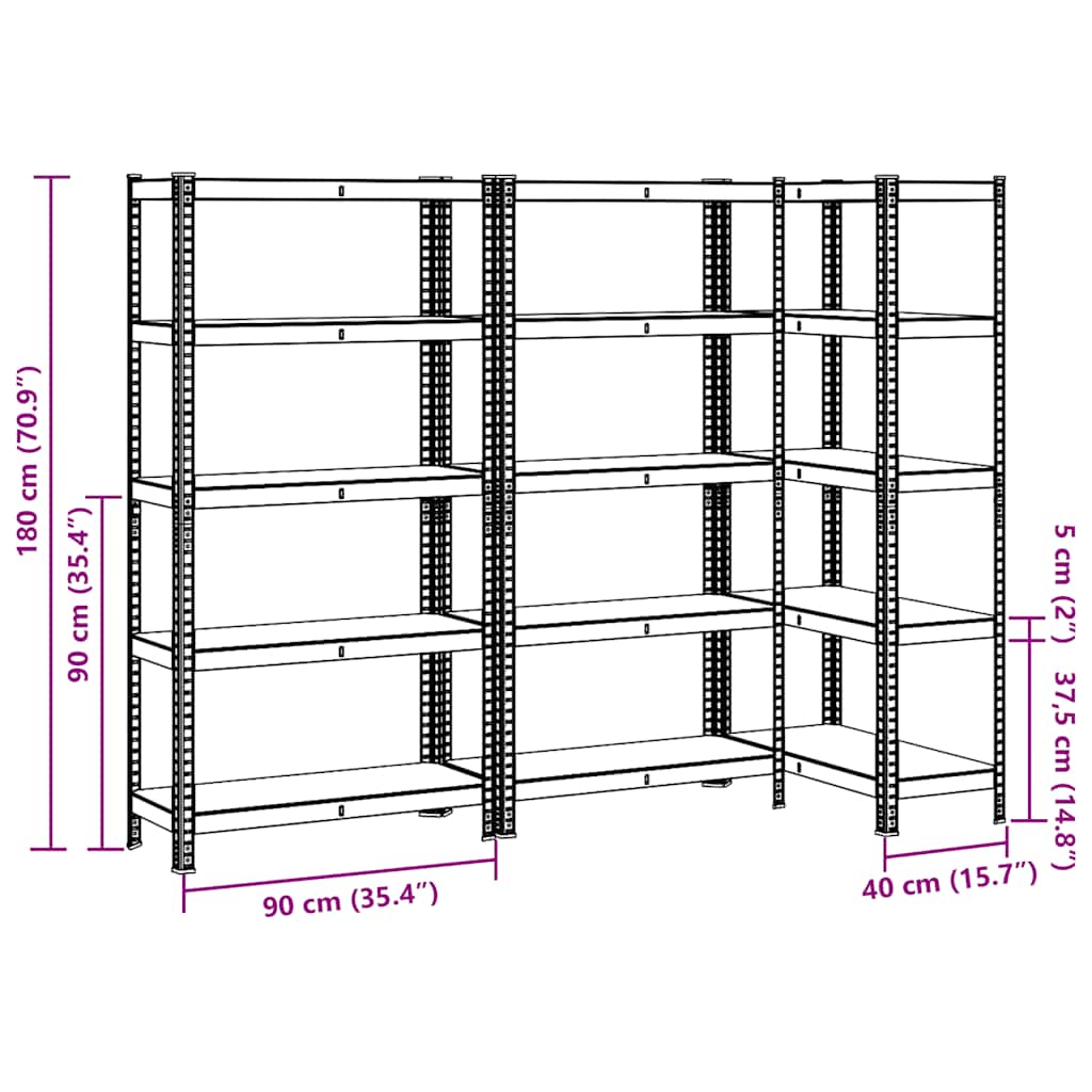 5-Layer Storage Shelves 3 pcs Blue Steel&Engineered Wood