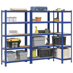 5-Layer Storage Shelves 3 pcs Blue Steel&Engineered Wood