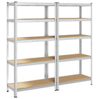 5-Layer Heavy-duty Shelves 2 pcs Silver Steel&Engineered Wood