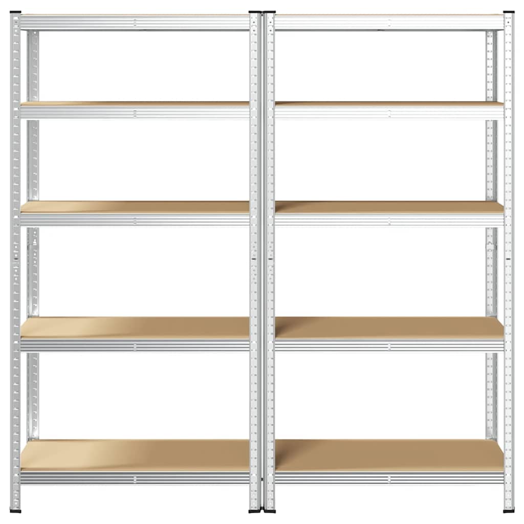 5-Layer Heavy-duty Shelves 2 pcs Silver Steel&Engineered Wood