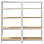 5-Layer Heavy-duty Shelves 2 pcs Silver Steel&Engineered Wood