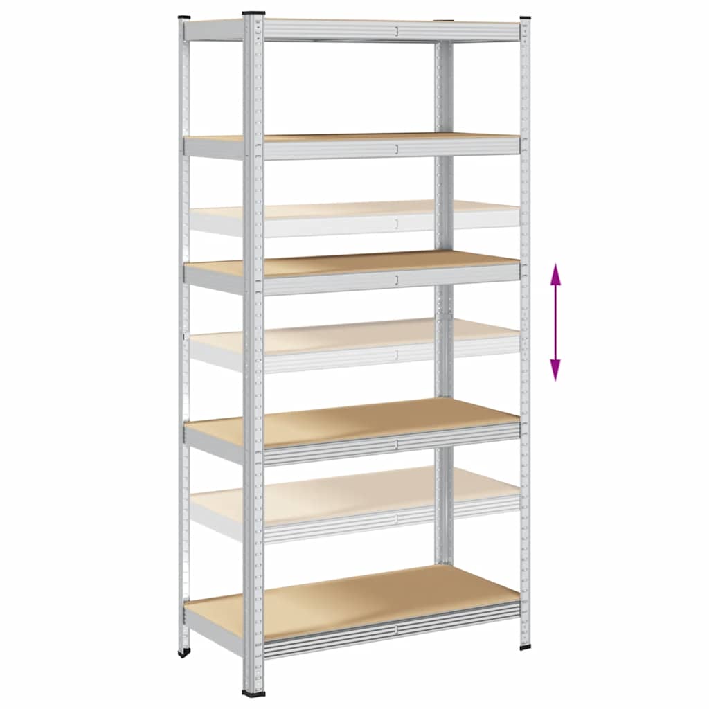 5-Layer Heavy-duty Shelves 2 pcs Silver Steel&Engineered Wood
