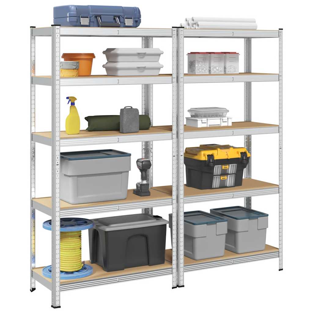 5-Layer Heavy-duty Shelves 2 pcs Silver Steel&Engineered Wood