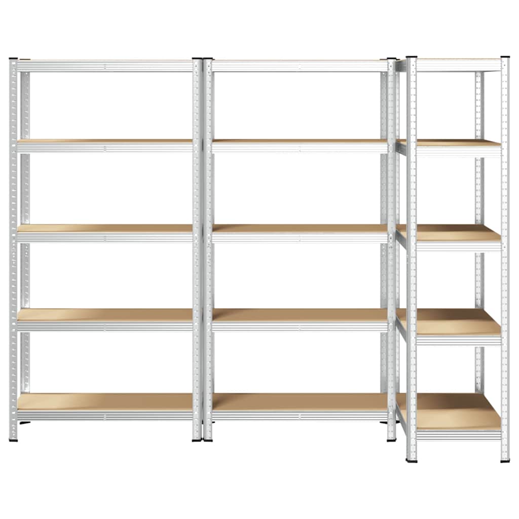 5-Layer Heavy-duty Shelves 3 pcs Silver Steel&Engineered Wood