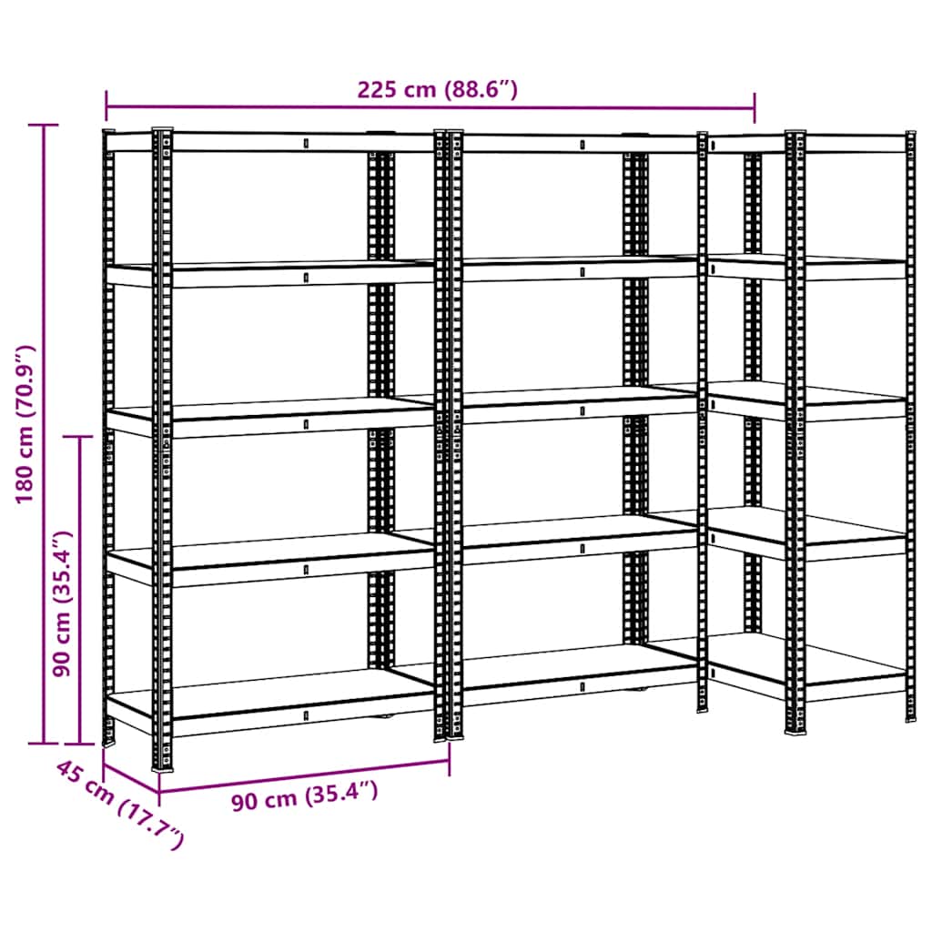 5-Layer Heavy-duty Shelves 3 pcs Silver Steel&Engineered Wood