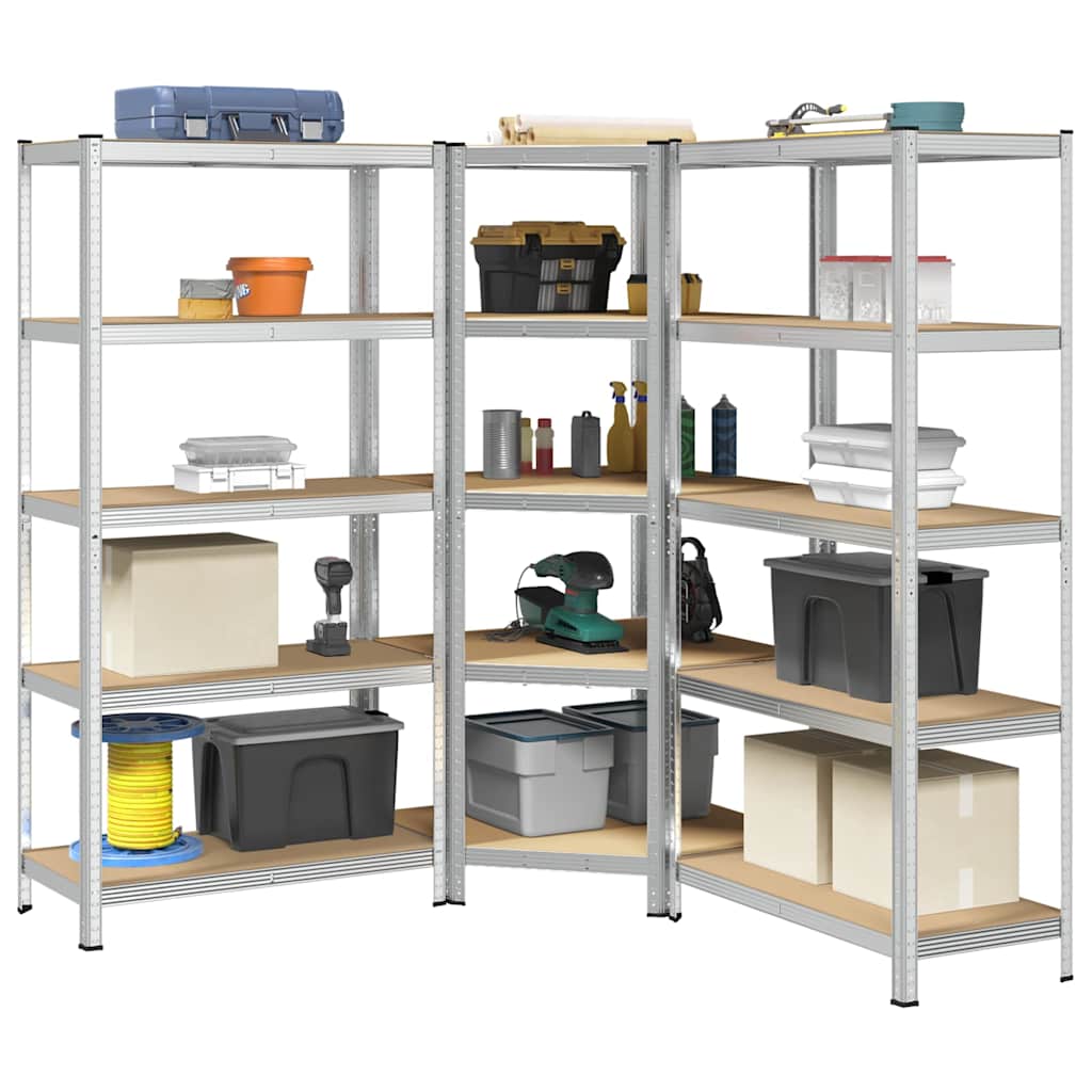 3 Piece 5-Layer Shelves Set Steel&Engineered Wood