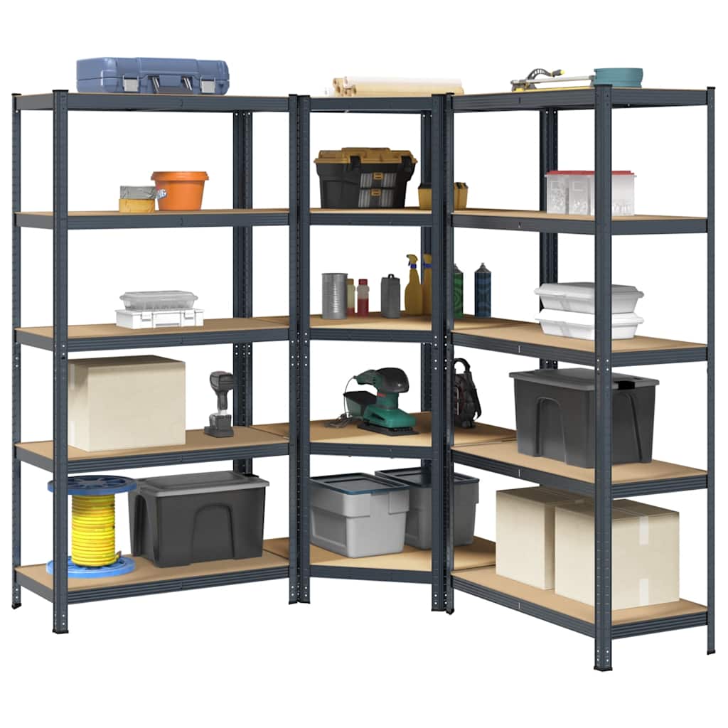 3 Piece 5-Layer Shelves Set Steel&Engineered Wood
