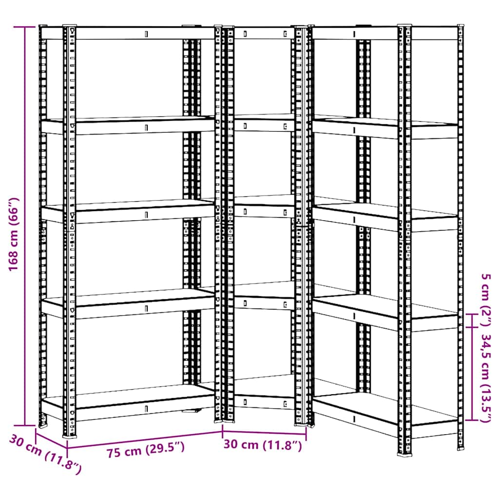 3 Piece 5-Layer Shelves Set Steel&Engineered Wood