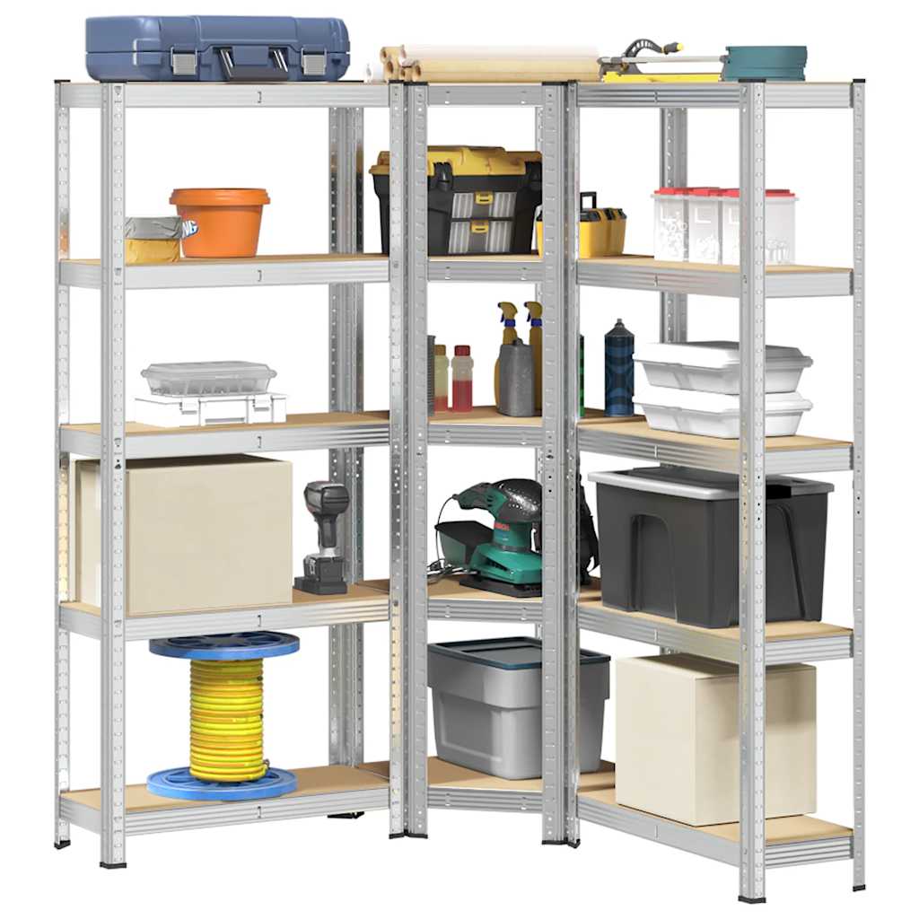 3 Piece 5-Layer Shelves Set Steel&Engineered Wood