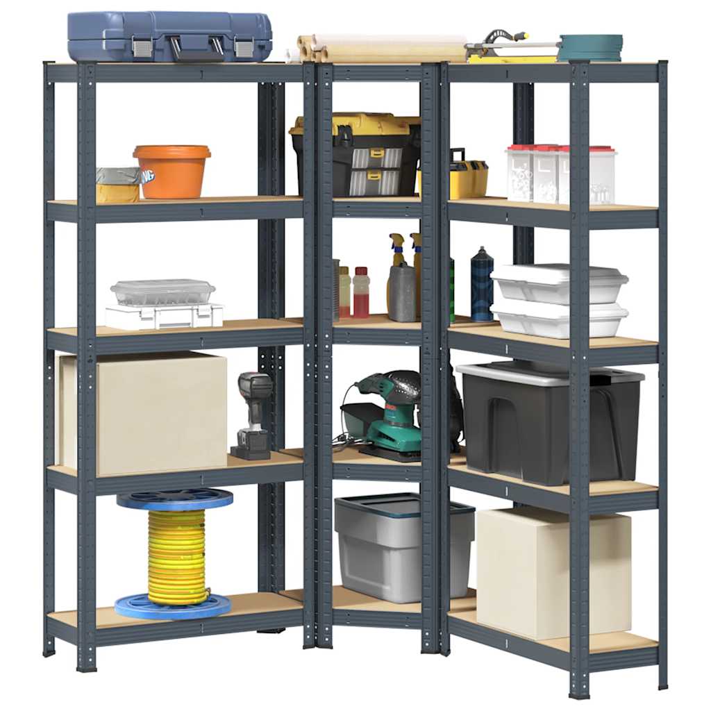3 Piece 5-Layer Shelves Set Steel&Engineered Wood