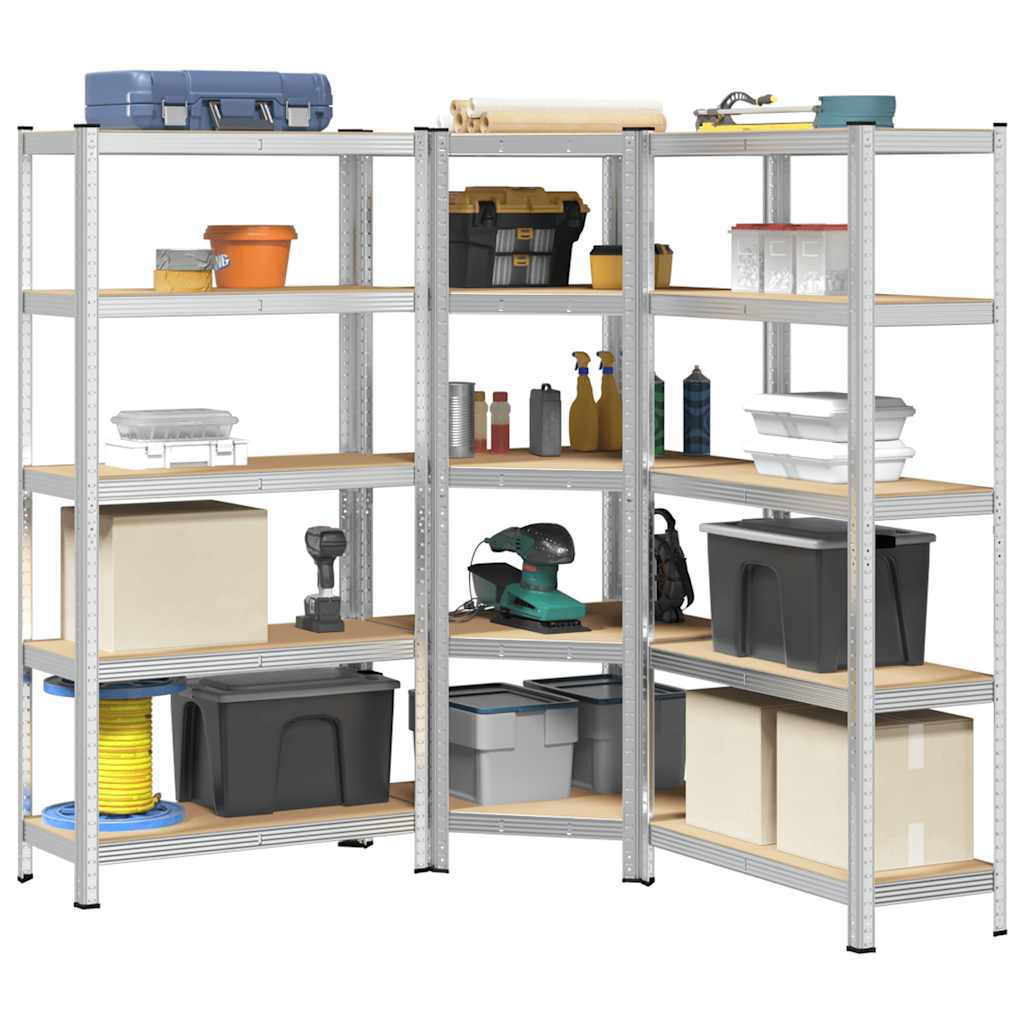3 Piece 5-Layer Shelves Set Steel&Engineered Wood