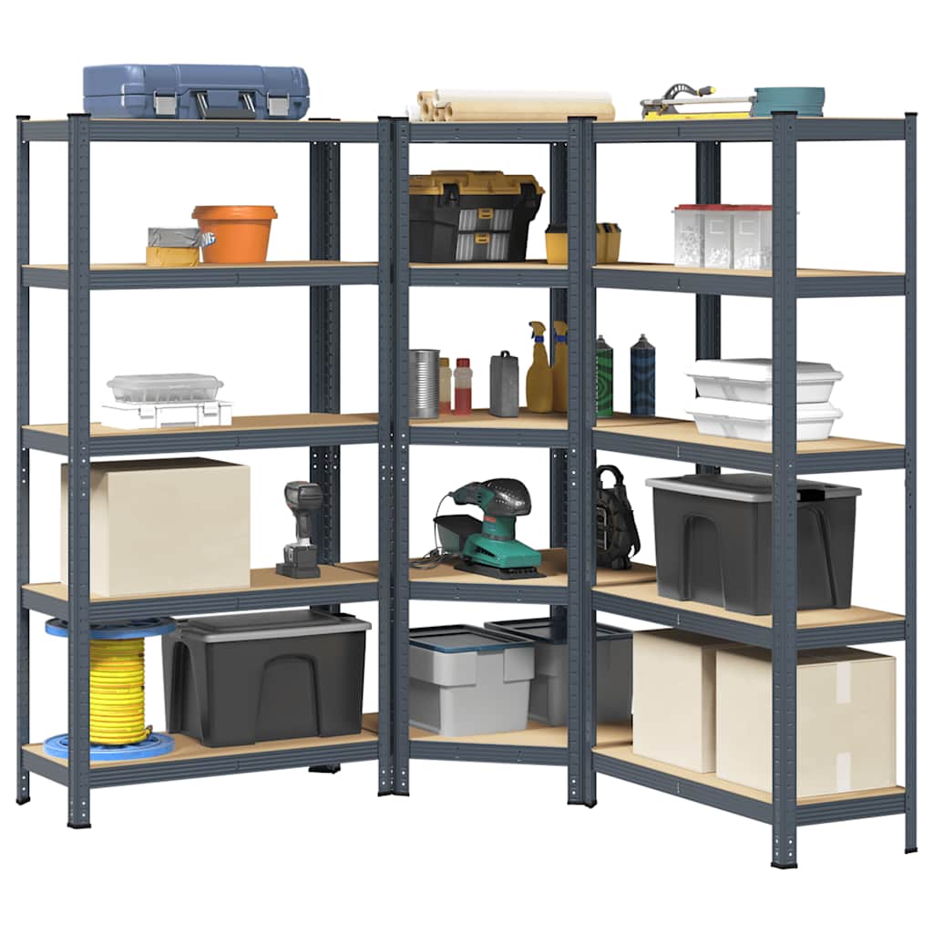 3 Piece 5-Layer Shelves Set Steel&Engineered Wood