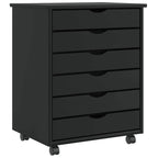 Rolling Cabinet with Drawers MOSS Black Solid Wood Pine
