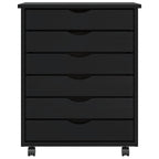 Rolling Cabinet with Drawers MOSS Black Solid Wood Pine