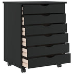 Rolling Cabinet with Drawers MOSS Black Solid Wood Pine