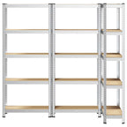 5-Layer Storage Shelves 3 pcs Silver Steel&Engineered Wood