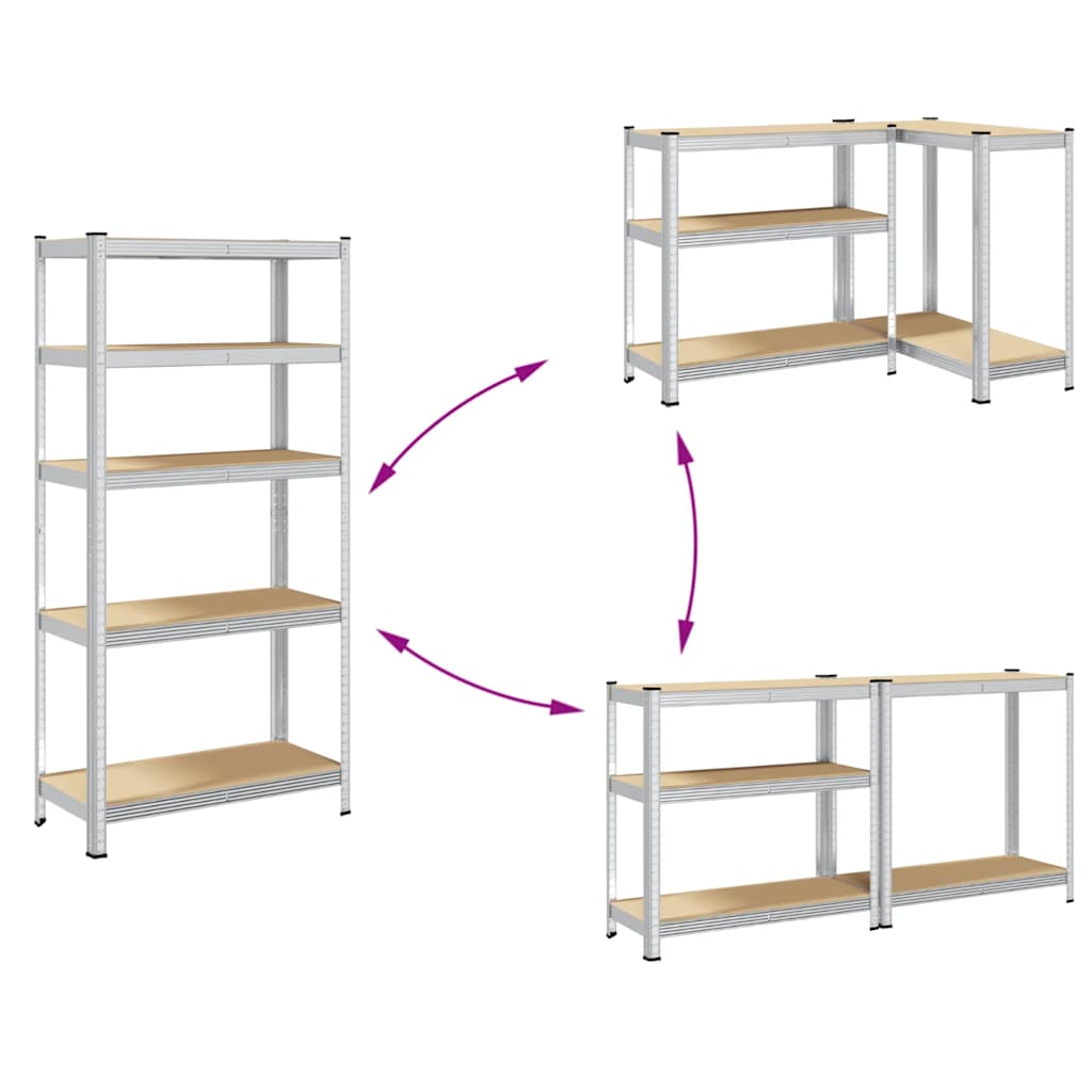 5-Layer Storage Shelves 2 pcs Silver Steel&Engineered Wood