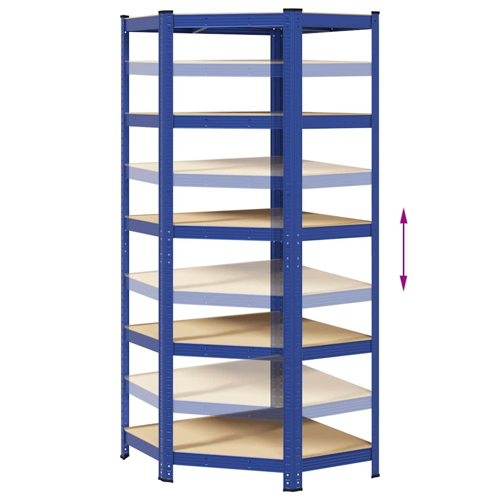 5-Layer Corner Shelf Blue Steel&Engineered Wood