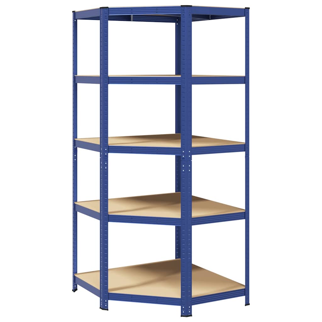 5-Layer Corner Shelf Blue Steel&Engineered Wood