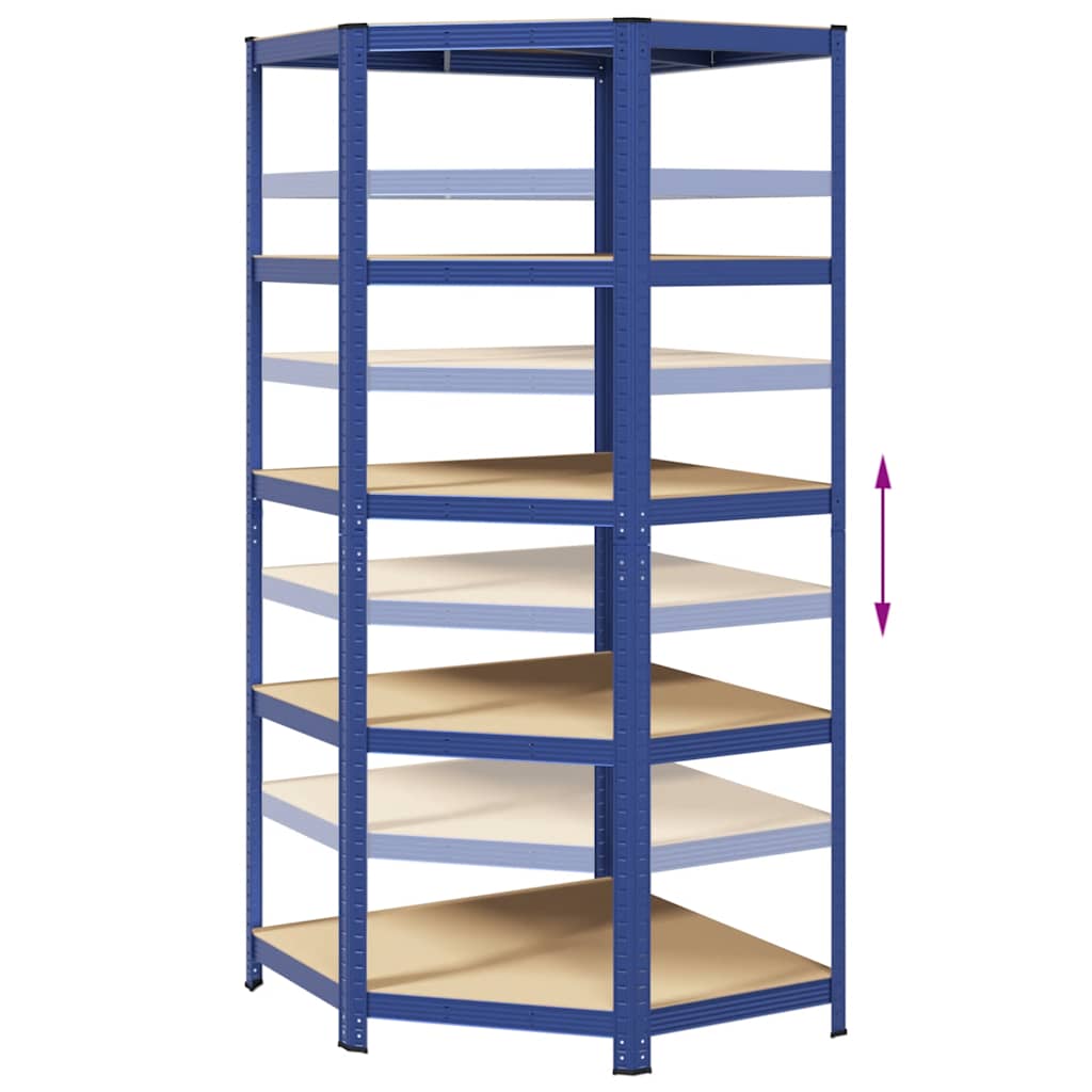 5-Layer Corner Shelf Blue Steel&Engineered Wood