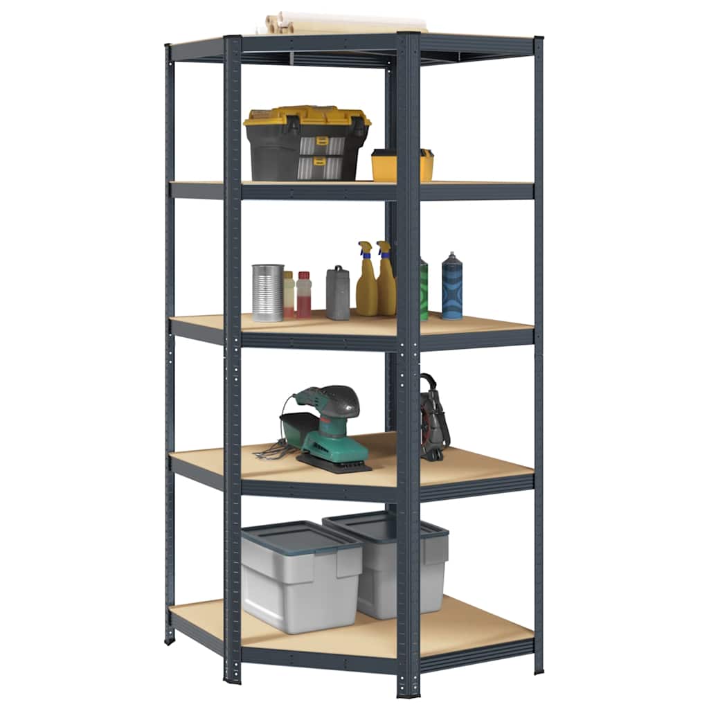 5-Layer Corner Shelf Anthracite Steel&Engineered Wood