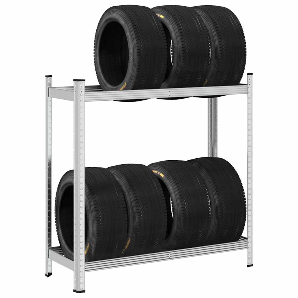 2-Layer Tyre Shelf Silver Steel&Engineered Wood
