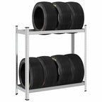 2-Layer Tyre Shelf Silver Steel&Engineered Wood