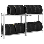 2-Layer Tyre Shelf Silver Steel&Engineered Wood