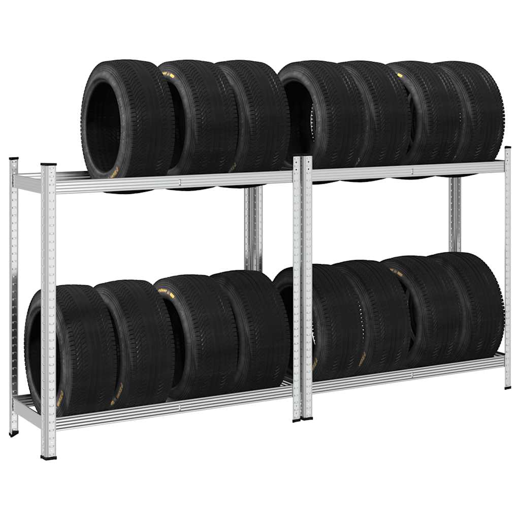 2-Layer Tyre Shelf Silver Steel&Engineered Wood