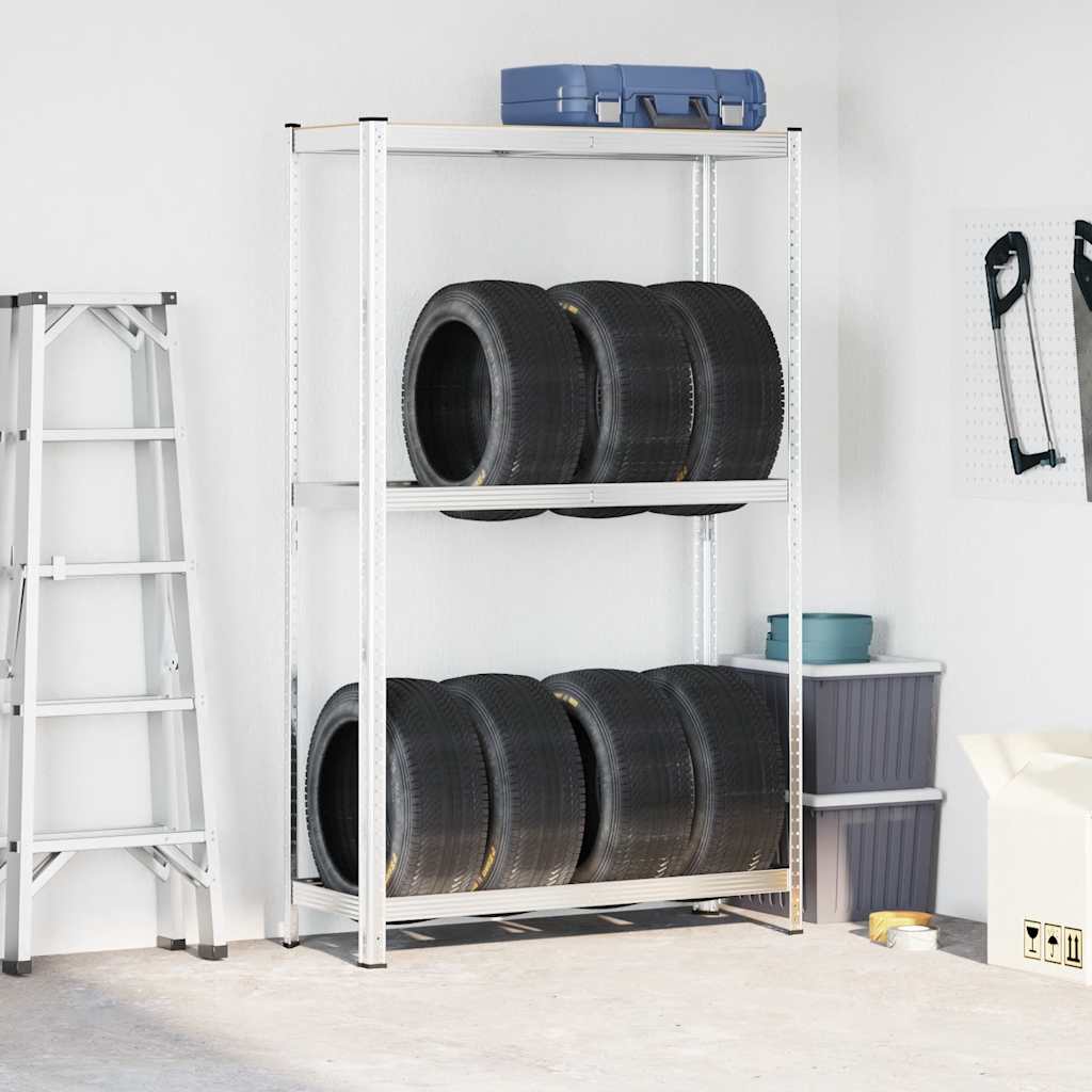 2-Layer Tyre Shelf Silver Steel&Engineered Wood