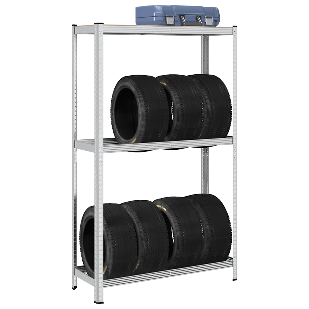 2-Layer Tyre Shelf Silver Steel&Engineered Wood