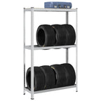 2-Layer Tyre Shelf Silver Steel&Engineered Wood