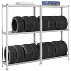 2-Layer Tyre Shelf Silver Steel&Engineered Wood