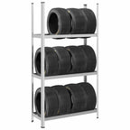 2-Layer Tyre Shelf Silver Steel&Engineered Wood