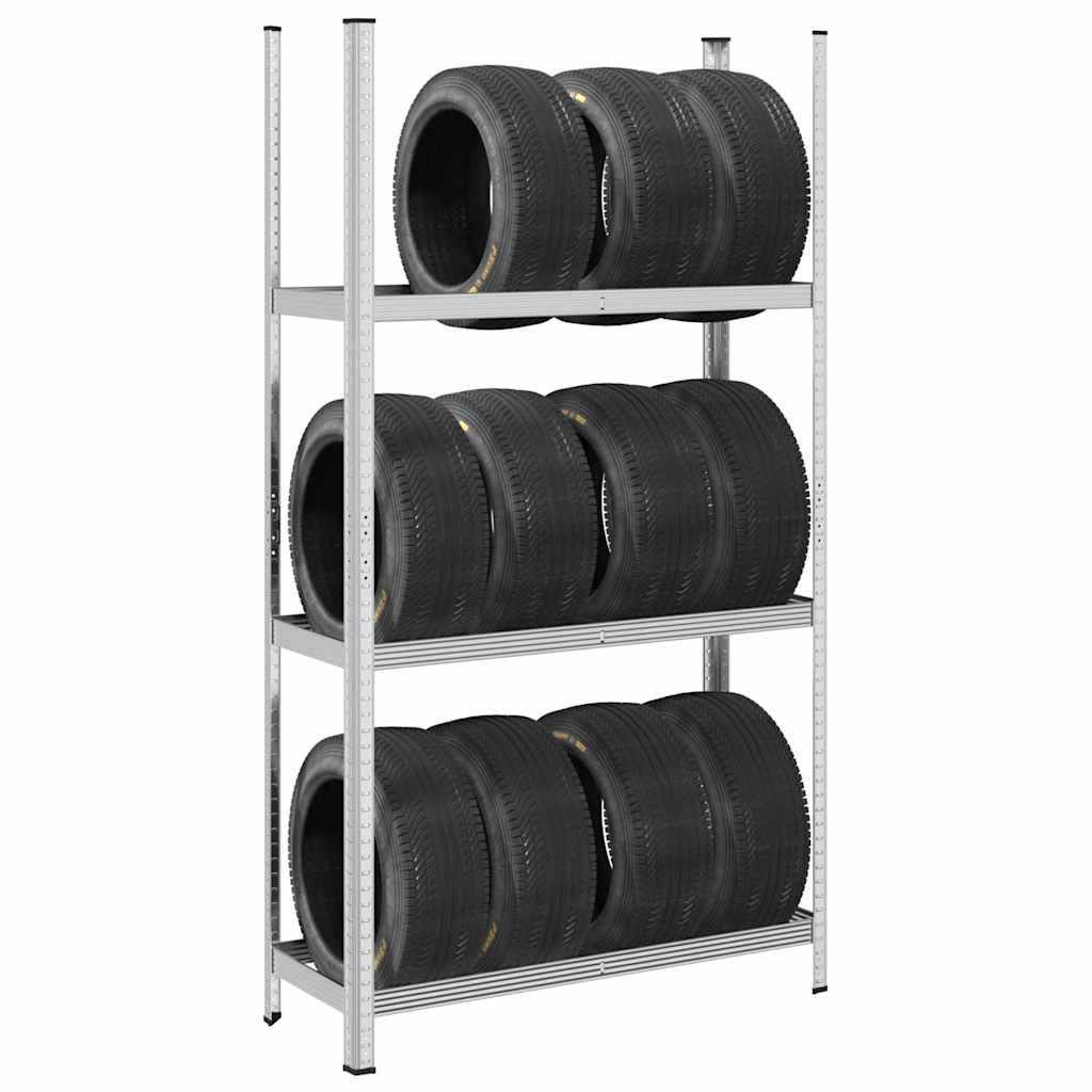 2-Layer Tyre Shelf Silver Steel&Engineered Wood
