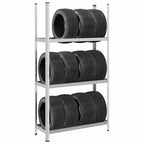 2-Layer Tyre Shelf Silver Steel&Engineered Wood