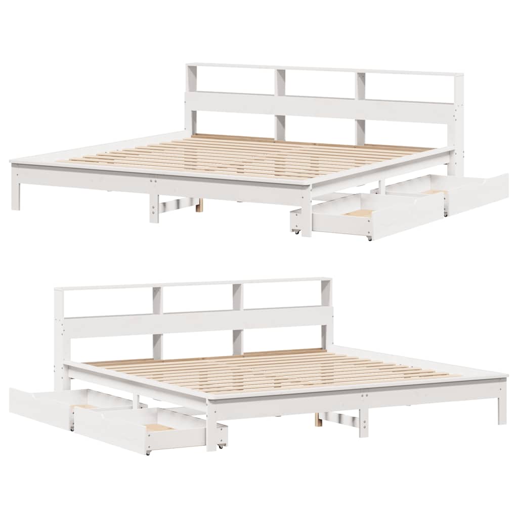 Bookcase Bed without Mattress White 180x200 cm Super King Solid Wood Pine