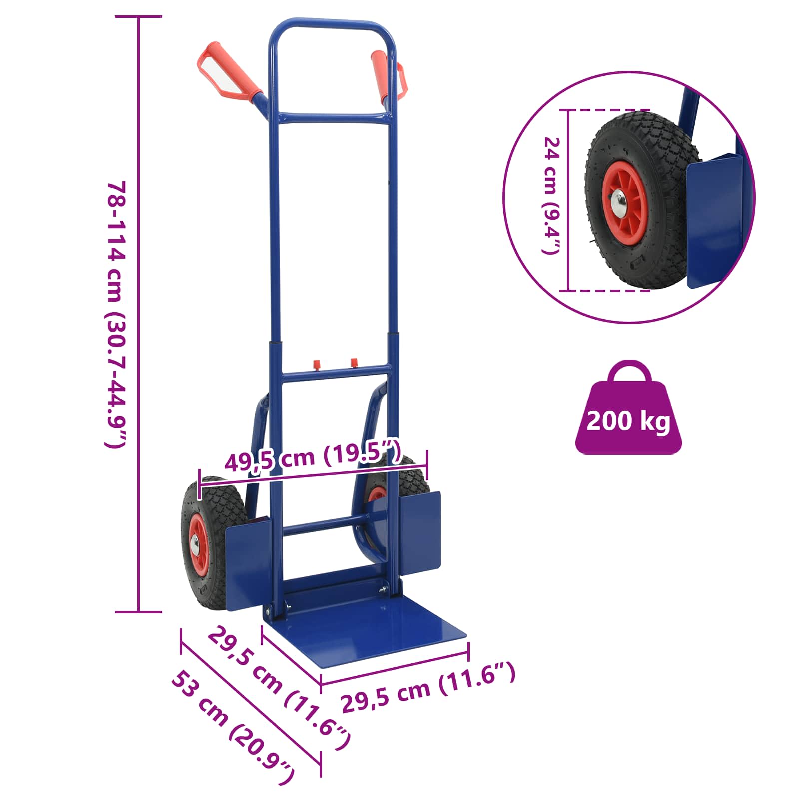 Hand Trolley Blue and Red 49.5 x 53 x 114 cm Steel