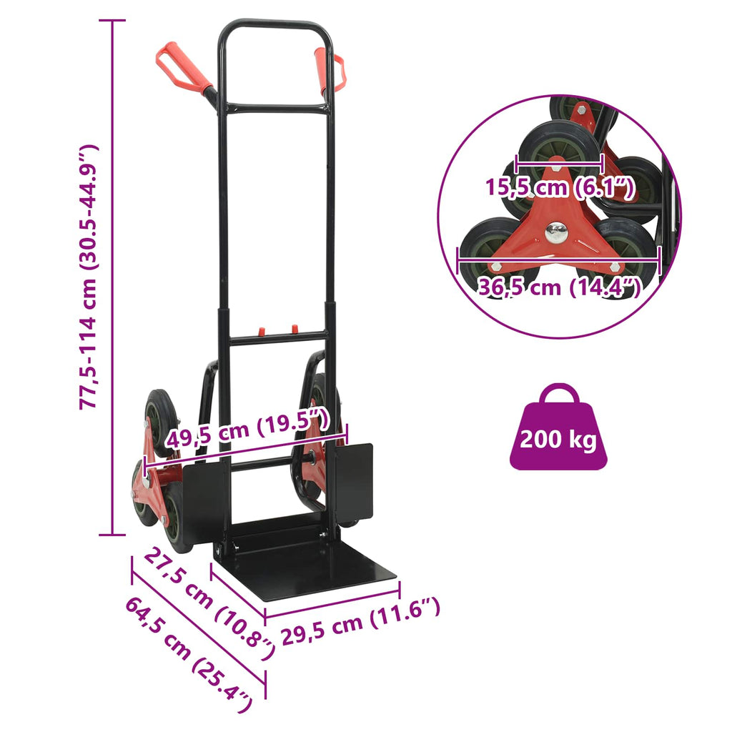 Hand Trolley Black and Red 64.5 x 49.5 x 114 cm Steel