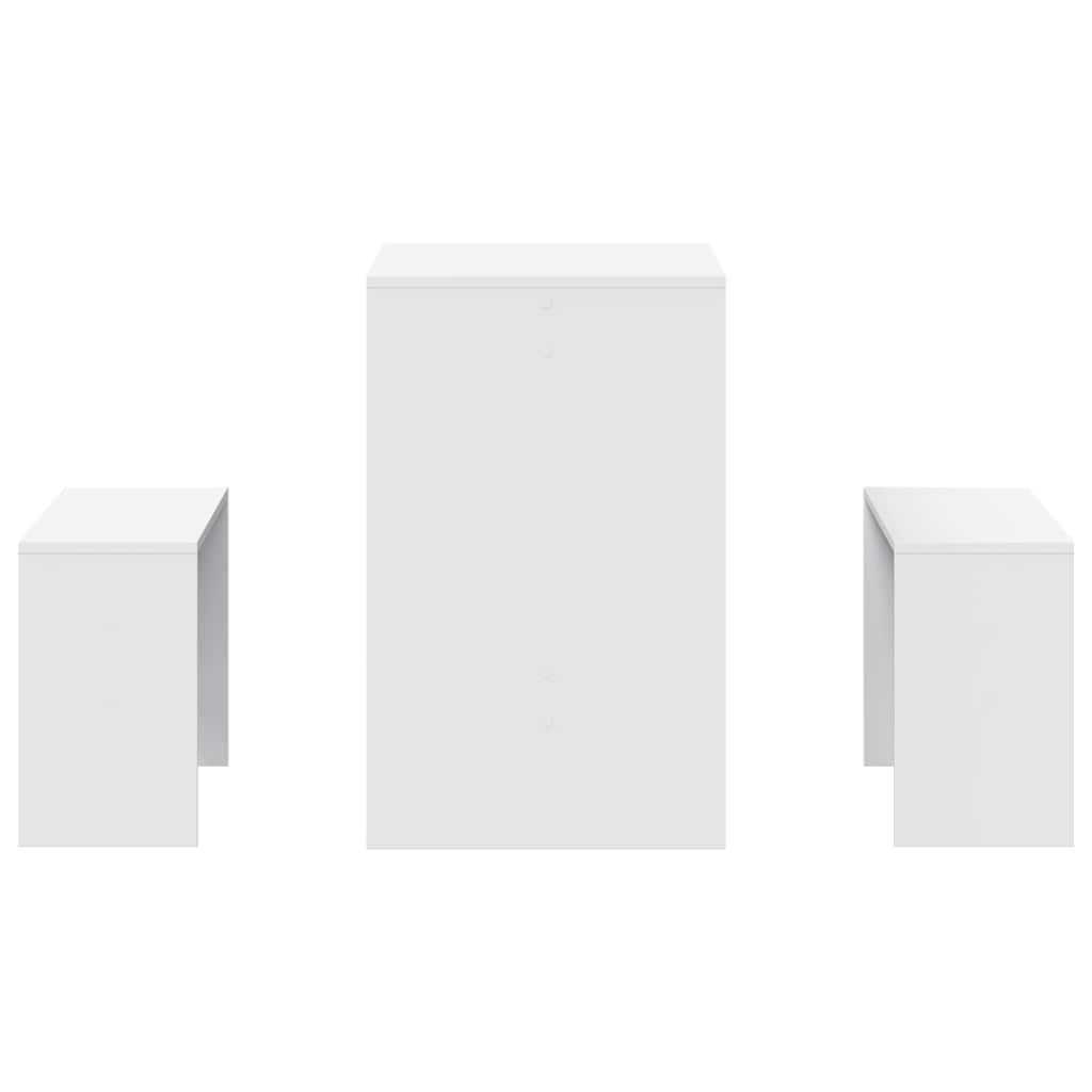 3 Piece Dining Table and Bench set White Engineered Wood
