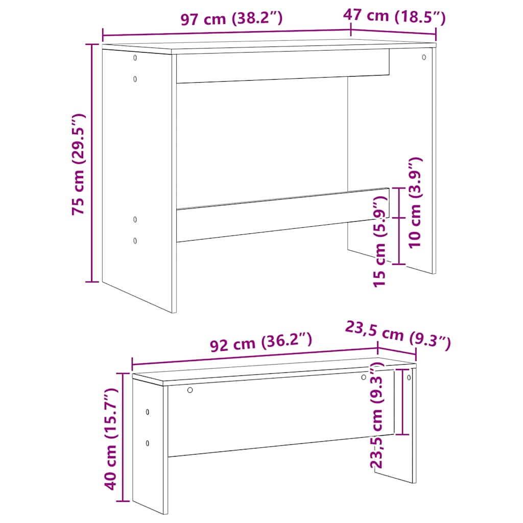3 Piece Dining Table and Bench set Atisian Oak Engineered Wood