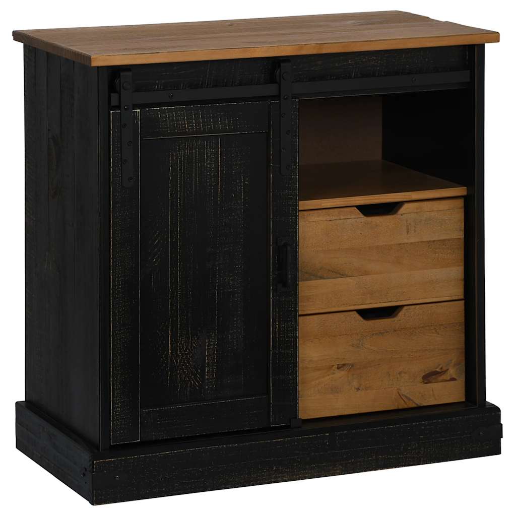 Sideboard HALDEN with Sliding Door Black 80x40x80 cm Solid Wood