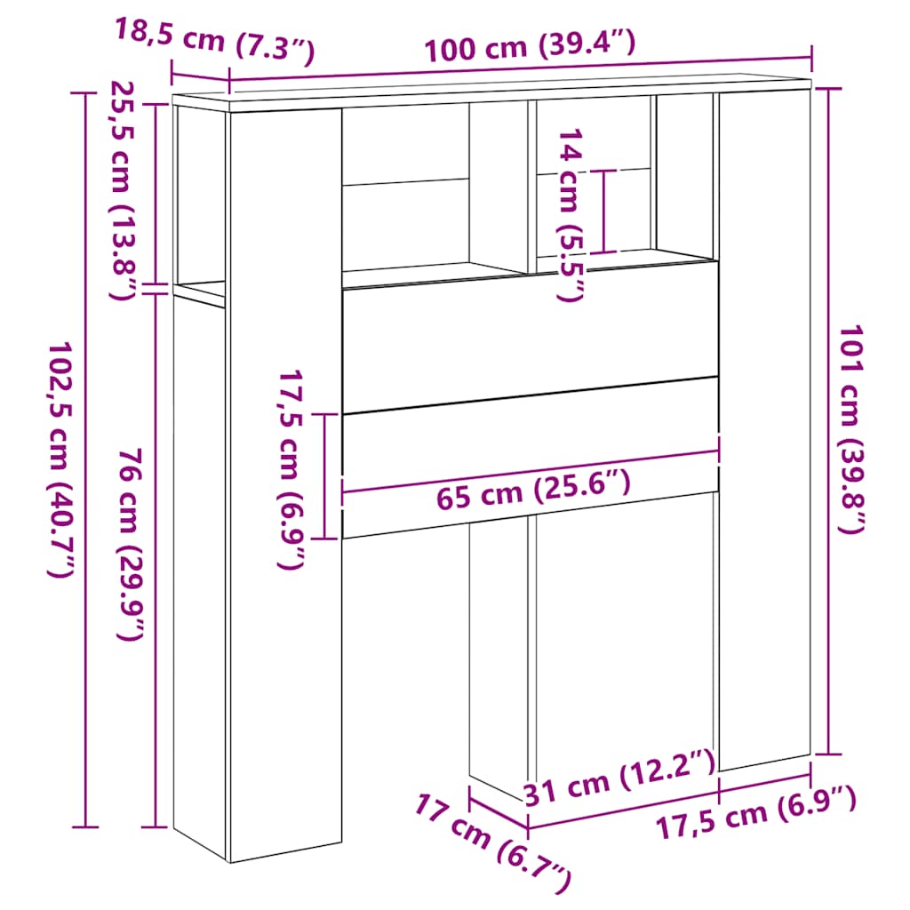 Headboard Cabinet Artisan Oak 100x18.5x102.5 cm Engineered Wood
