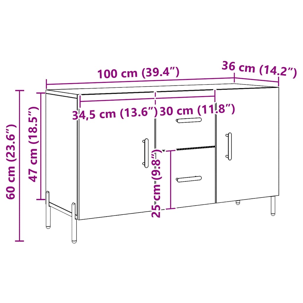 Sideboard Artisan Oak 100x36x60 cm Engineered Wood