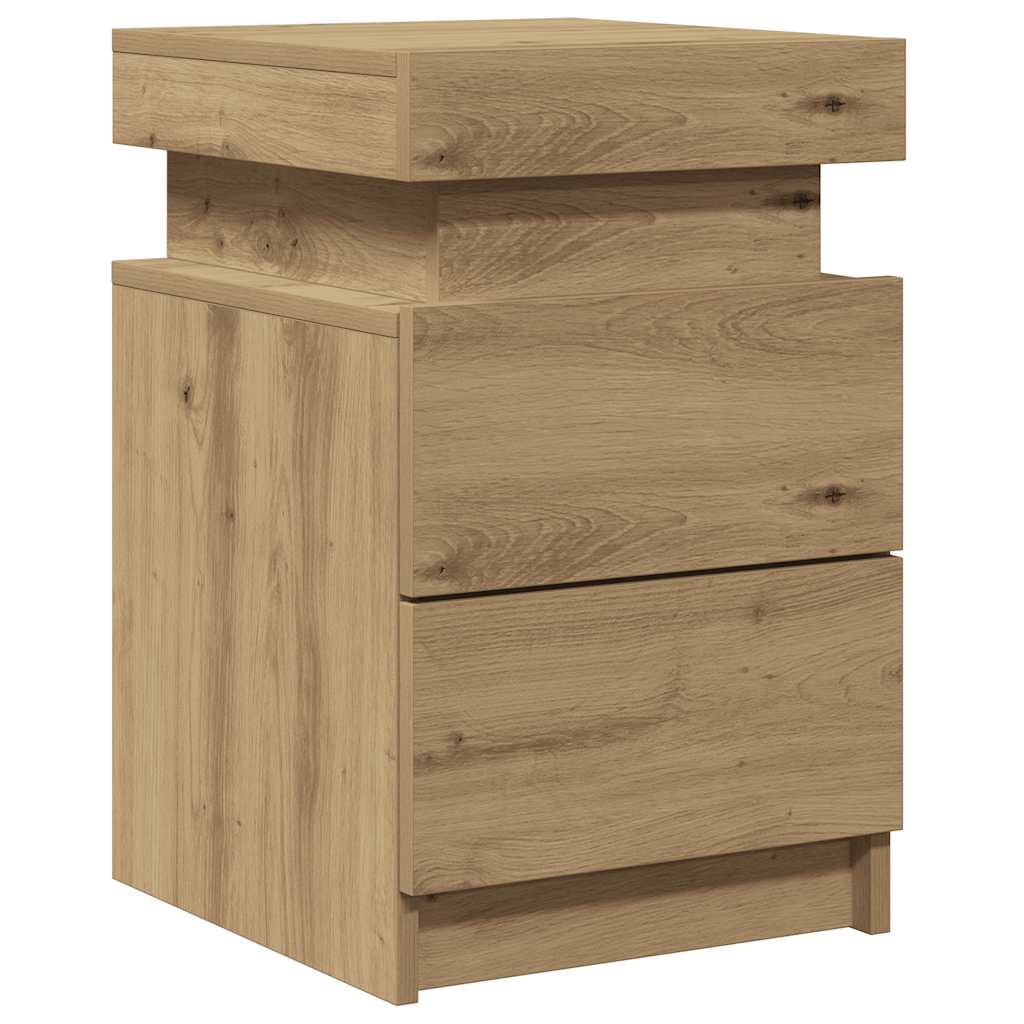 Bedside Cabinets with LED 2 pcs Artisian Oak 35x39x55 cm Engineered Wood