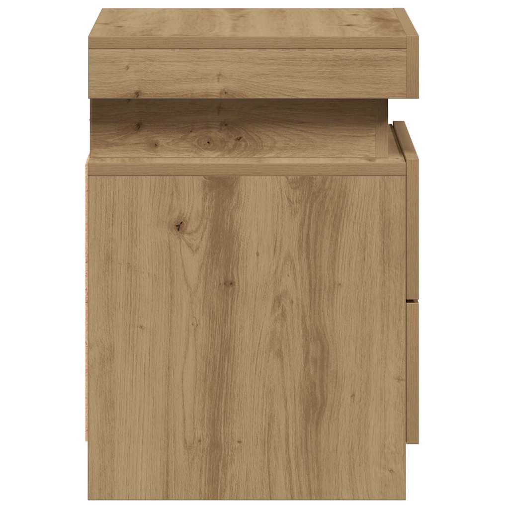 Bedside Cabinets with LED 2 pcs Artisian Oak 35x39x55 cm Engineered Wood