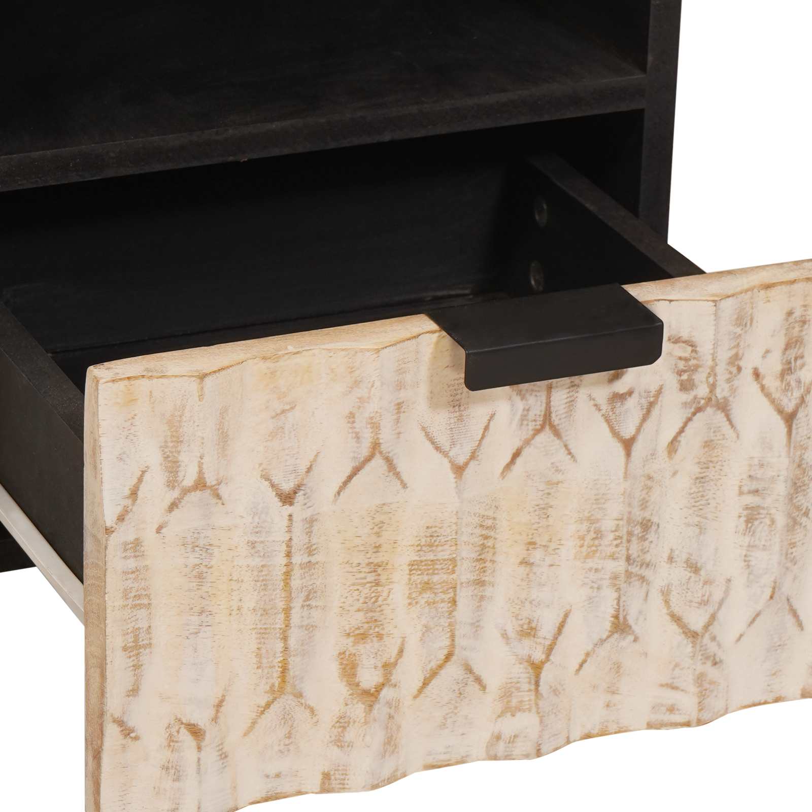 TV Cabinet White Wash Finish 70 x 33.5 x 46 cm Solid Mango Wood